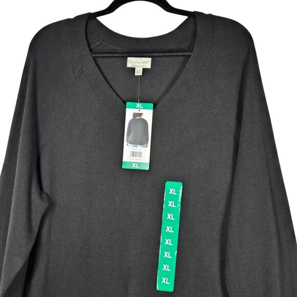 Lucky Brand Sweater Womens XLarge Jet Black V-Neck Raglan Pullover Knit Soft NEW - Picture 2 of 13